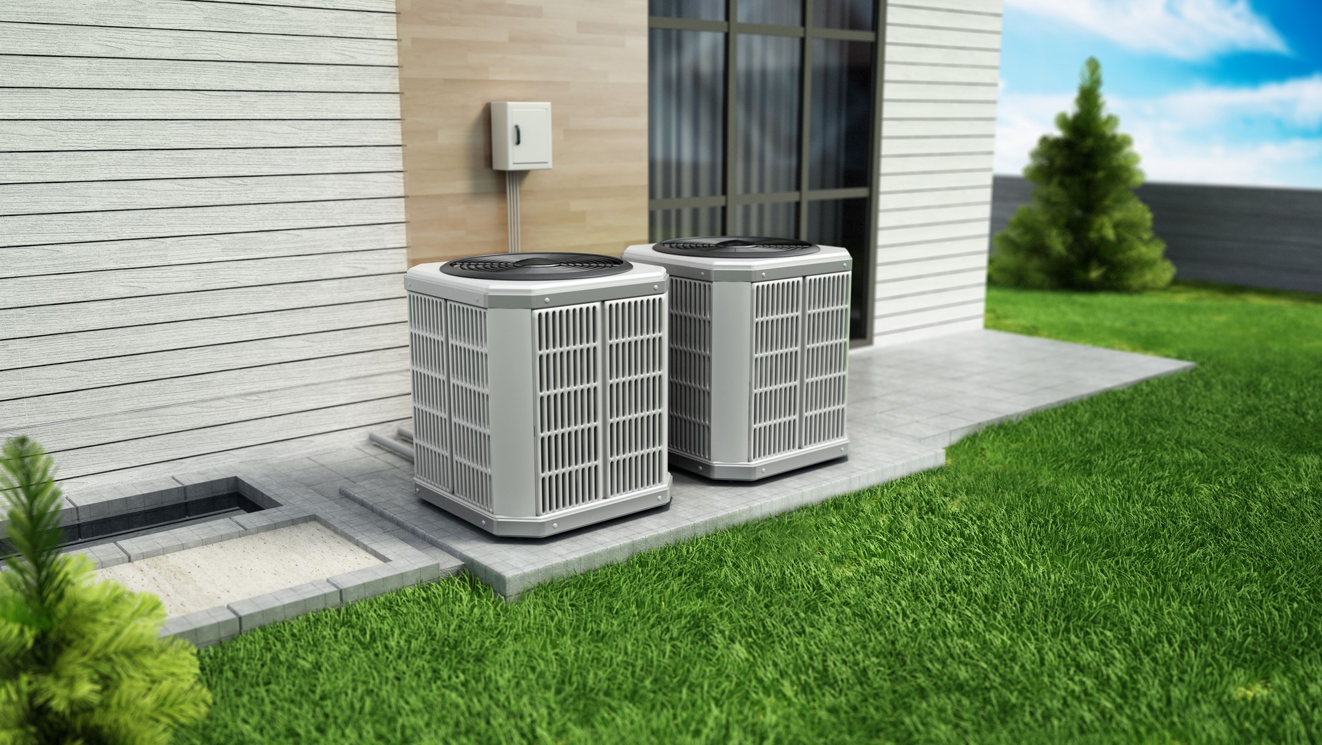 Heat pumps outside the modern house